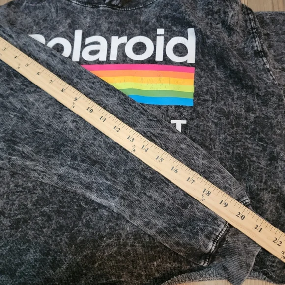 Womens Polaroid Acid Wash Retro Cropped Hoodie Long Sleeve Size M - Picture 4 of 8